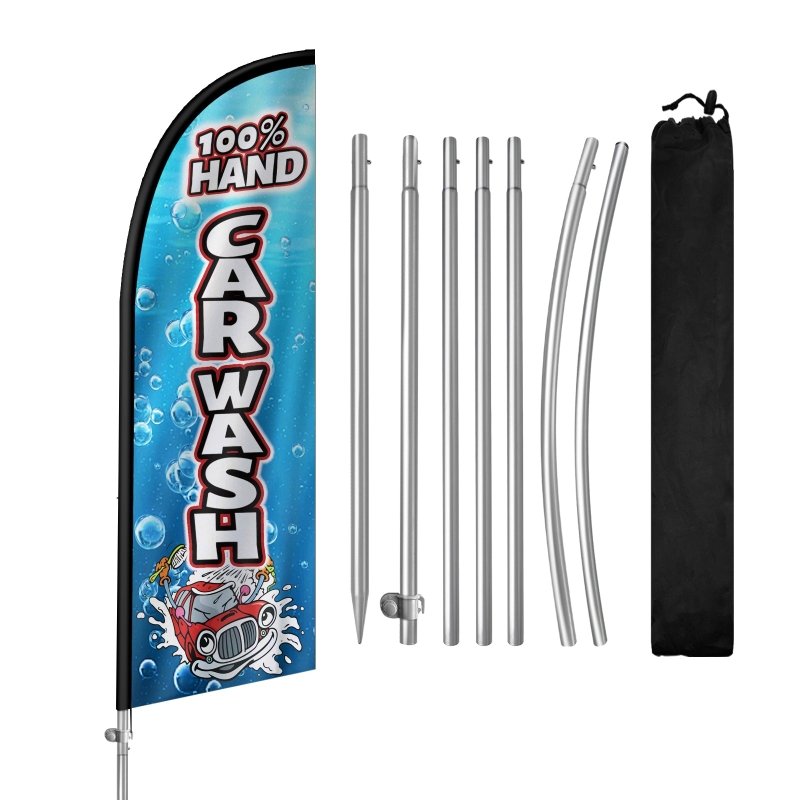 8FT 100%% Hand Car wash Banner Feather Flag with Stainless Steel Pole Kit(2m flag set)